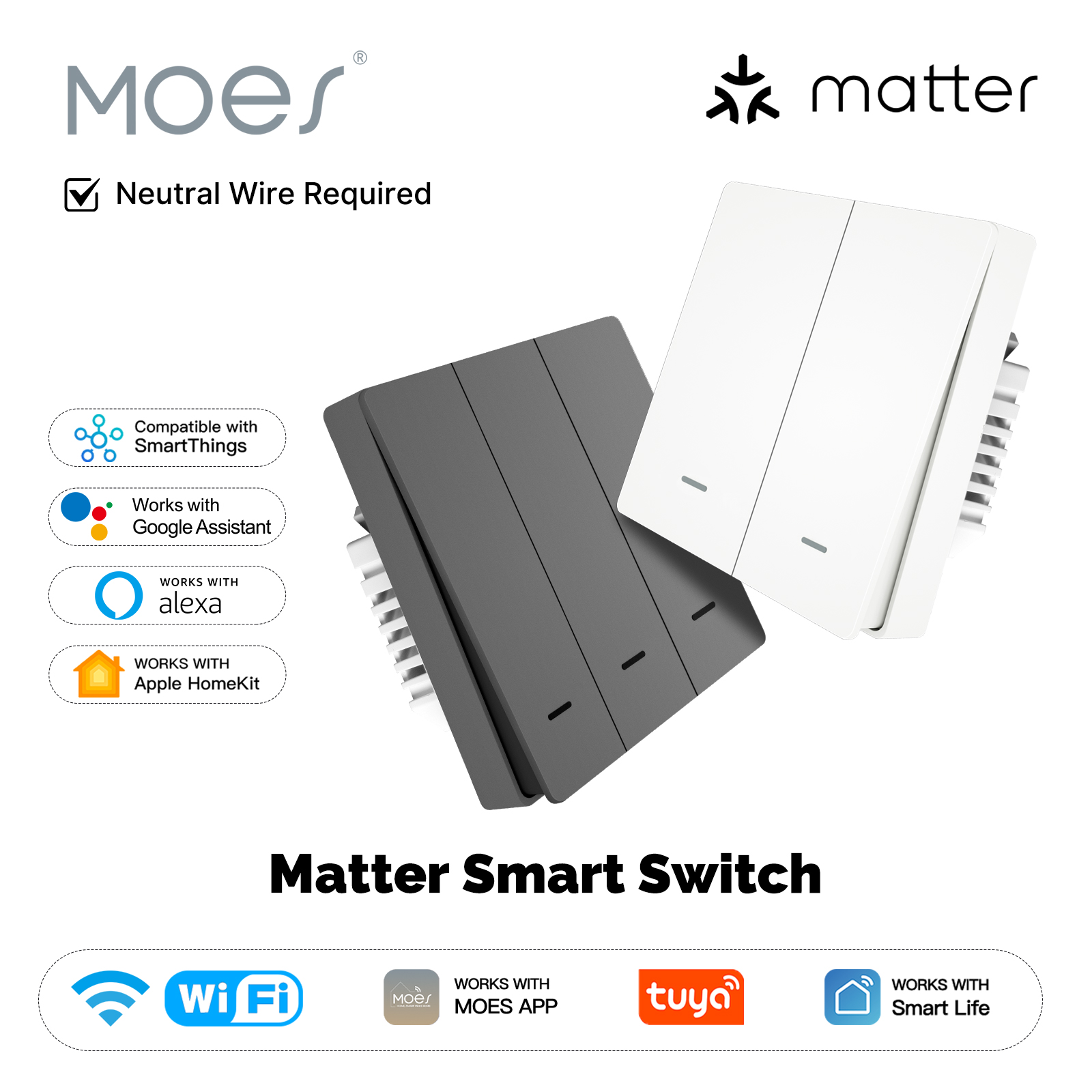 Smart Home Google Assistant - MOES Matter Tuya WiFi Sakelar Tombol
