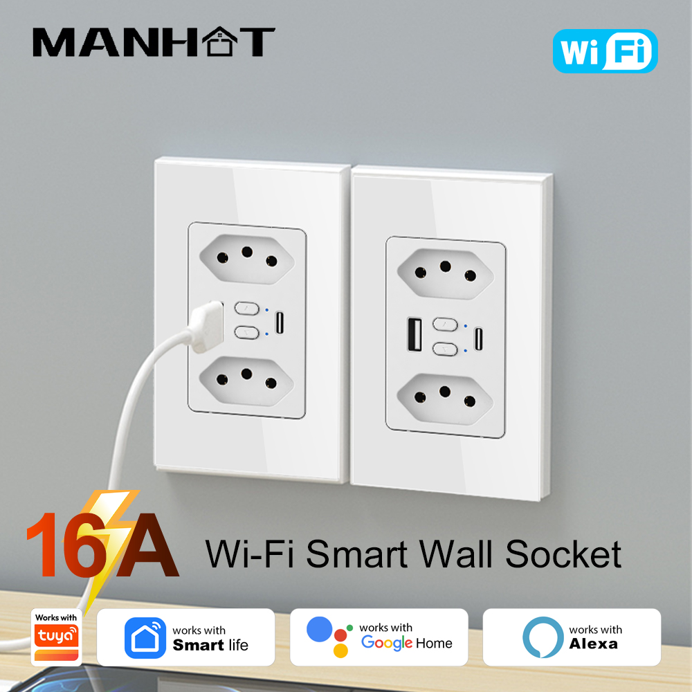 MANHOT Wifi Smart Brazil Socke - Smart Home Google Assistant ulasan dan harga