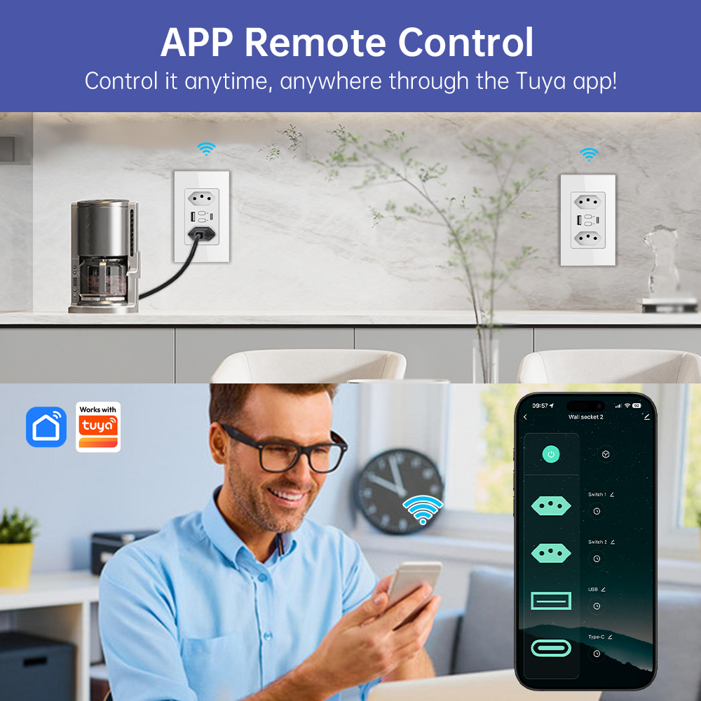 MANHOT Wifi Smart Brazil Socke - Smart Home Google Assistant ulasan dan harga