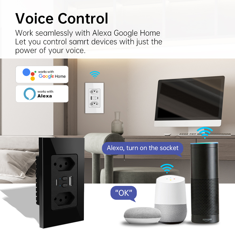 MANHOT Wifi Smart Brazil Socke - Smart Home Google Assistant ulasan dan harga